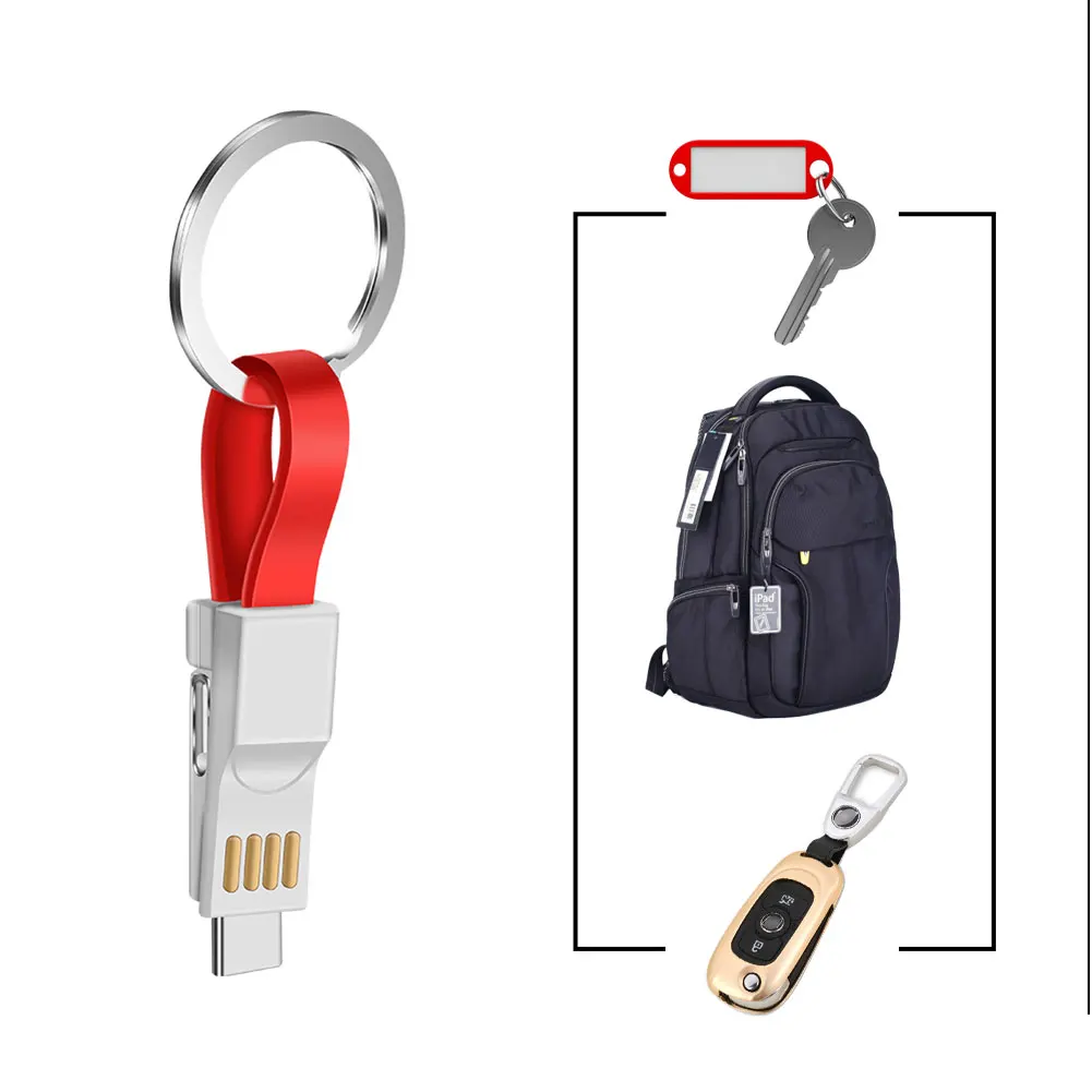Мультизарядный кабель Lightning/type C/Micro USB 3 в 1 Магнитный зарядный шнур прочный брелок для ключей зарядное устройство Портативный короткий карман