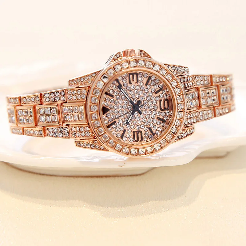 Rose Gold Роскошные женские часы Подвеска-звезда со стразами шикарное Брендовое платье Кварцевые Часы Дамские Стразы Наручные часы Relogios Femininos montre - Цвет: Rose Gold