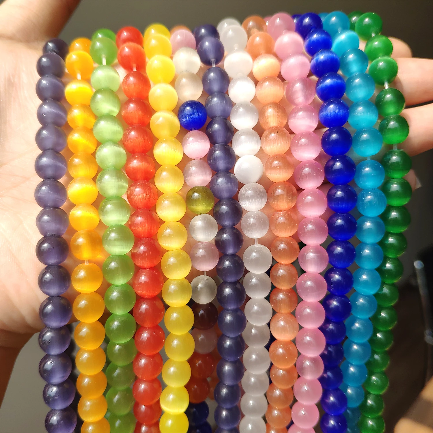 4 6 8 10 12mm Round Multiple Colour Cat Eye Loose Opal Natural Stone Beads For Jewelry Making Fit DIY Charm Bracelet Necklace