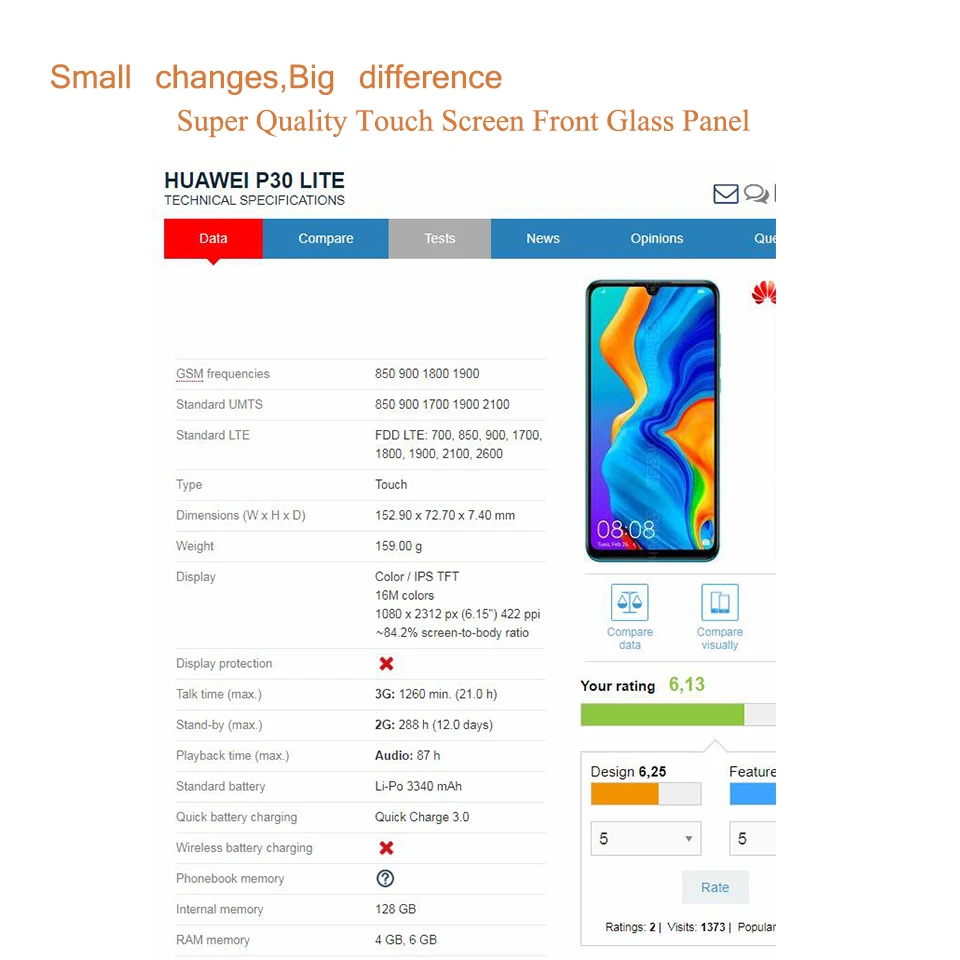 Для huawei P30 сенсорный ELE-L09 ELE-L29 P30 Lite Nova 4E сенсорный экран панель сенсор дигитайзер Переднее стекло Внешний ЖК-Объектив Замена