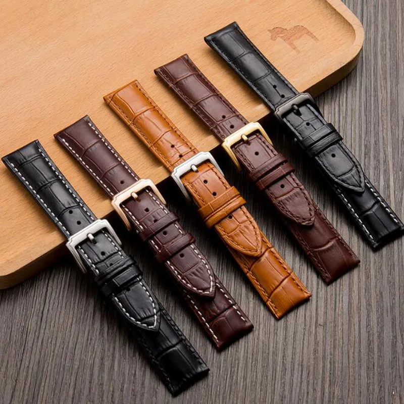 

Genuine Cow Leather Watch Band Strap with Silver Buckle 12 14 16 18 20 22 24mm Durable Watchband Black Brown For Man Woman