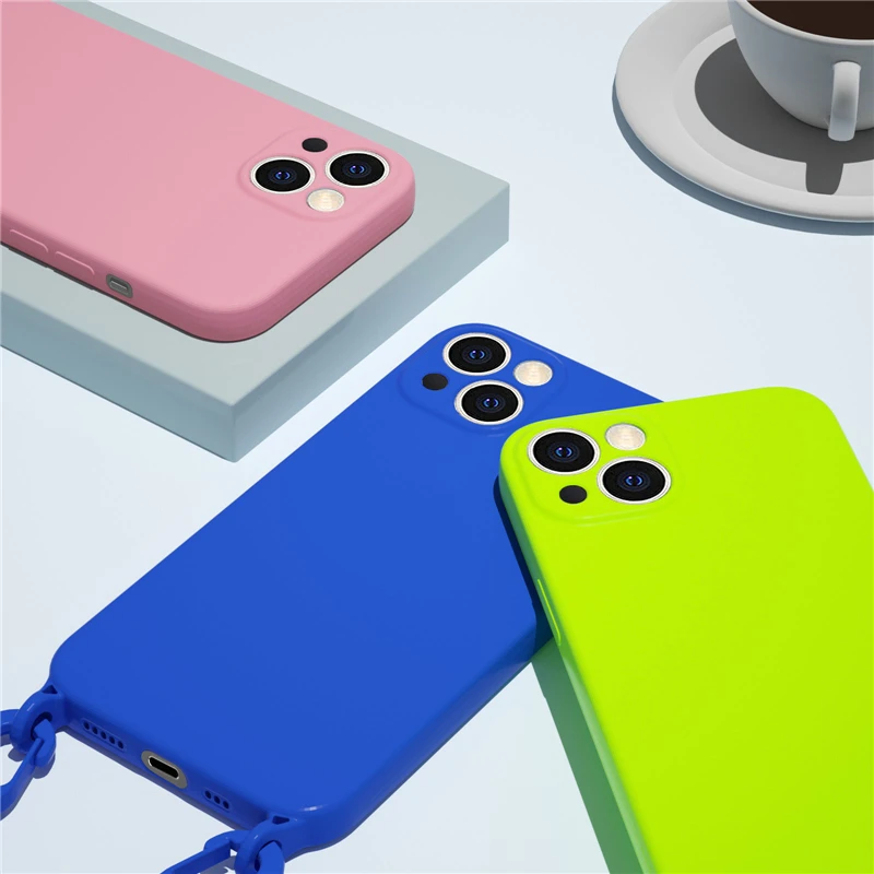 Phone Case Crossbody Lanyard Cord Rope Strap Necklace Case For iPhone 11 12 13 14 15 Pro Max Mini XS X XR 7 8 Plus SE Liquid Silicone Cover