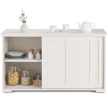 

Kitchen Storage Cupboard Cabinet with Sliding Door MDF Black Brown Home Large Storage Space Storage Bins HW53868