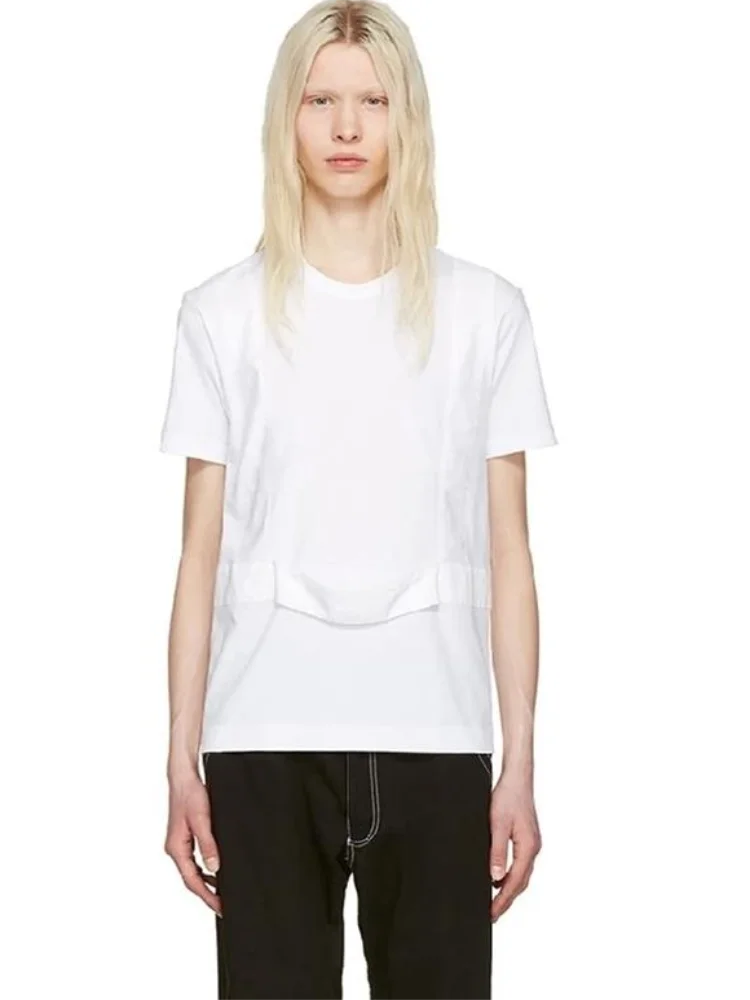 

Men's Short Sleeve T-Shirt Summer New Solid Color Round Collar Irregular Stitching Design Personality Fashion Trend Undershirt