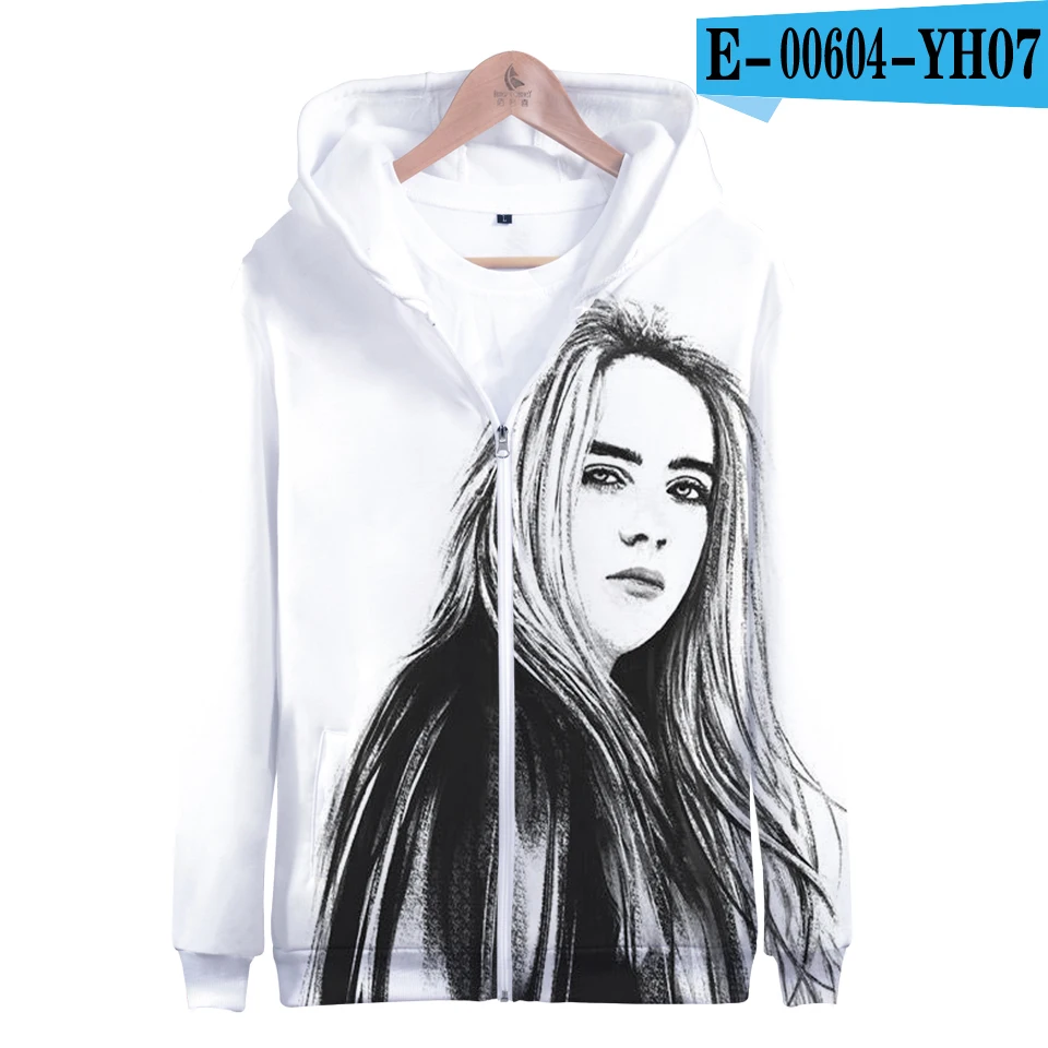 Billie Eilish za модная толстовка с капюшоном для женщин и девочек, детская толстовка, куртка с капюшоном, пальто на молнии, одежда - Цвет: 3d