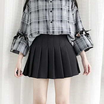 

Black Pleated Short Skirt Japanese 2020 new Summer Soft Sister Student High waist Wild Solid Color A-line Skirt College Style