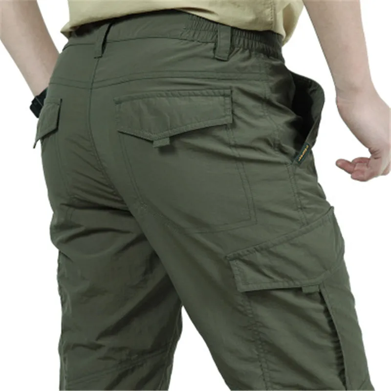 Men Elastic Waist Cargo Combat Pants Summer Multi Pockets Casual Trousers   Fruugo IN