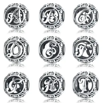 

BISAER Metal Beads 925 Sterling Silver Letter Alphabet A-Z Named Charms for Jewelry Making Women s925diy Charm Bracelet GXC738