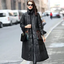 Aliexpress - Winter Real Leather Printed Pockets Plus Size Outwear Loose Large Black Long Sheepskin Genuine Leather Down Coat High Quality