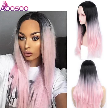

AOOSOO Ombre color Straight Long Synthetic Wigs For Women Black Pink Wigs 26 inch 12 Color Cosplay Wigs