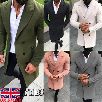 

Fashion Men's Trench Coat Warm Thicken Jacket Woolen Peacoat Long Overcoat Tops