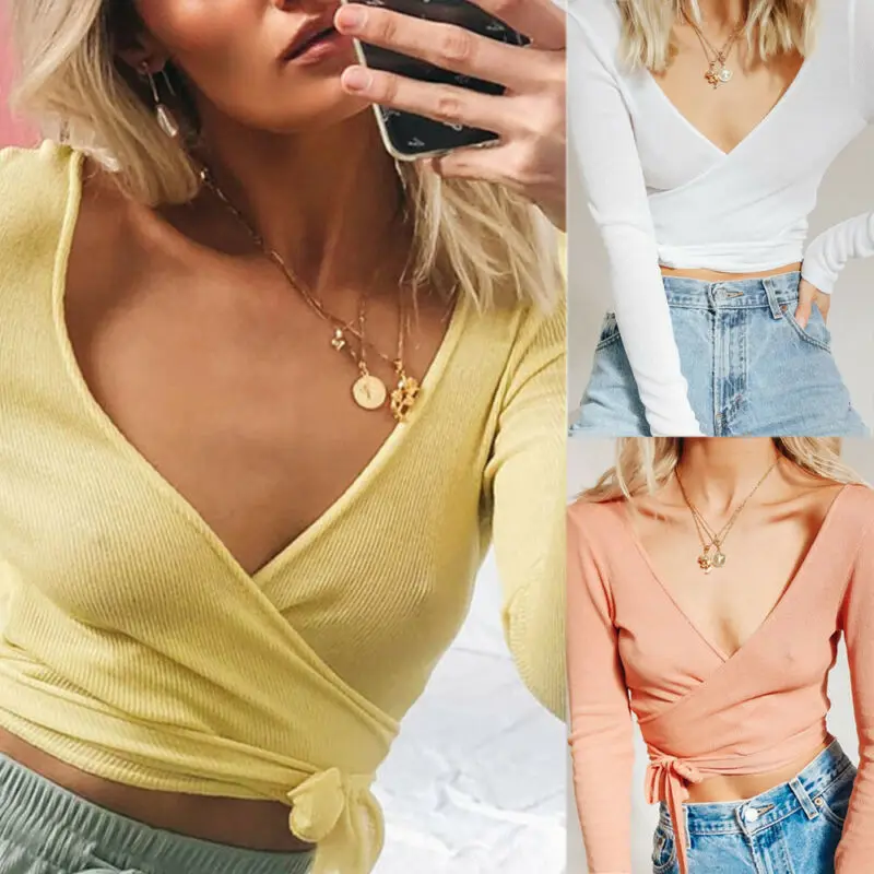Женский Бандаж пикантный зауженный глубокий v образный вырез укороченный Топ