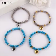 OUFEI ювелирные изделия из нержавеющей стали женские амулеты синий Жесткий браслет в виде сердца для женщин модные ювелирные изделия аксессуары