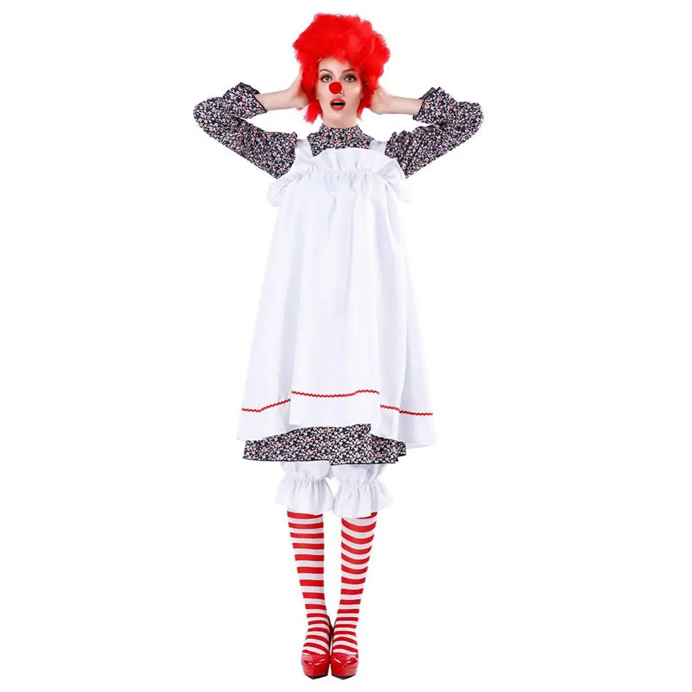 Полный комплект Женский костюм клоуна на Хэллоуин Джокер Pennywise одежда для