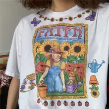 Best Price Harajuku Sleeve Shirt PARK flower Print Vintage T-shirt Streetwear Oversize top женские футболки Clothes Short tee Gothic Tshirt