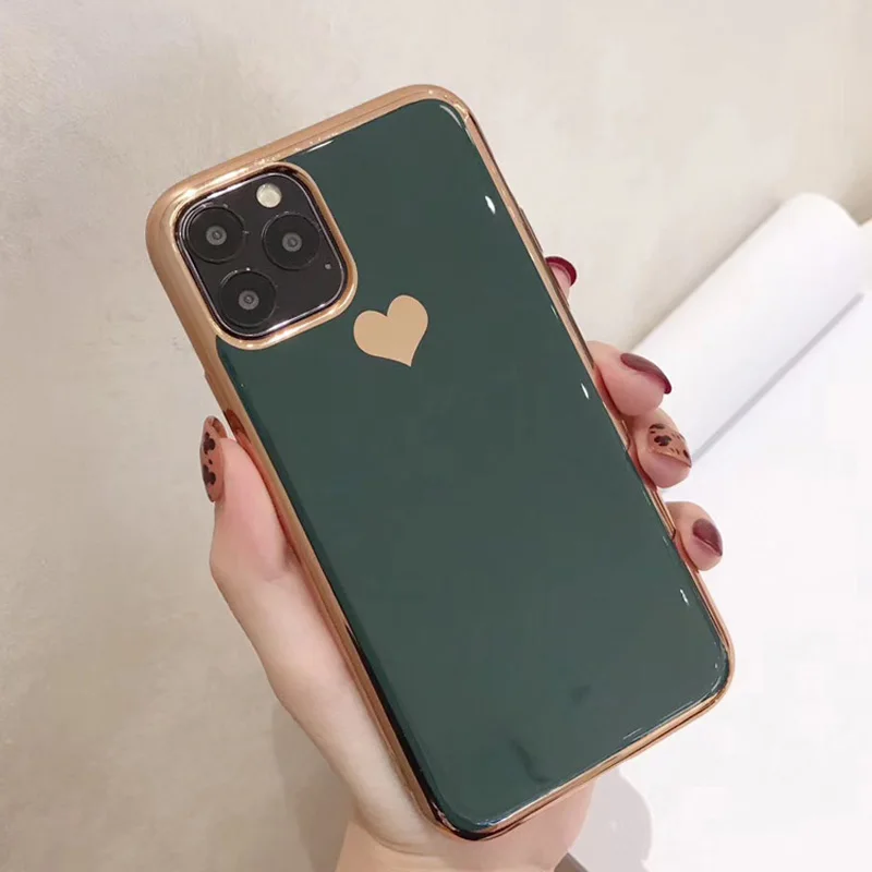 Dark Green 1 USLION гальванический чехол для телефона с сердечком для iPhone 11 Pro Max XR XS X XS Max 7 8 6 6S Plus блестящий чехол с блестящими звездами - Цвет: Dark Green 1