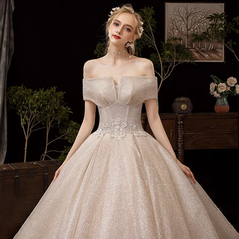SSYFashion Новое высококачественное свадебное платье для невесты, роскошное блестящее платье с вырезом лодочкой, свадебное платье со шлейфом, Vestido De Novia