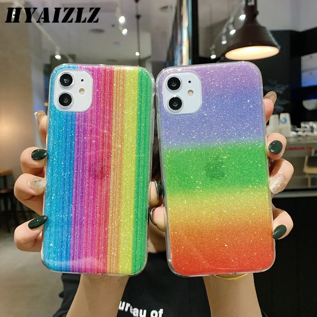 Блестящий Радужный чехол для iPhone 11 Pro Max XS XR X 6 6s 7 8 Pllus Жесткий Чехол-бампер с
