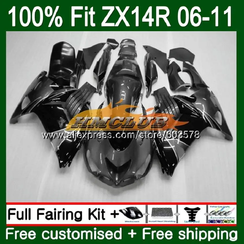 No. 1 Инъекции для KAWASAKI ZZR1400 ZX 14R 2006 2007 2008 2009 2010 2011 черный серый 113CL. 129 ZX-14R ZX14R 06 07 08 09 10 11 обтекатель - Цвет: No. 1