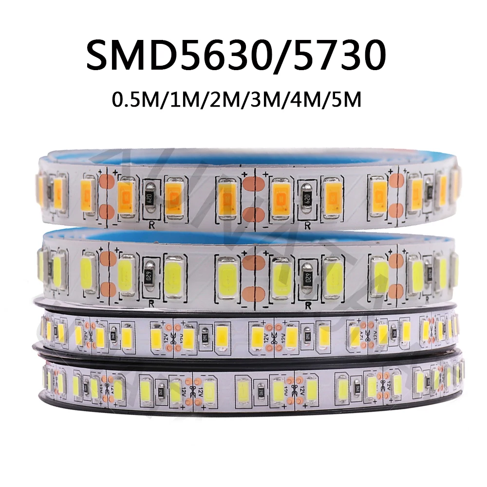 Суперъяркая Светодиодная лента 12 В постоянного тока SMD 5630 5730 120 светодиодов/м