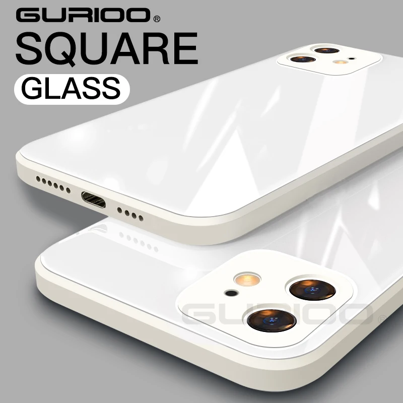 Квадратный чехол из закаленного стекла для iPhone 11 Pro Max противоударный мягкий с