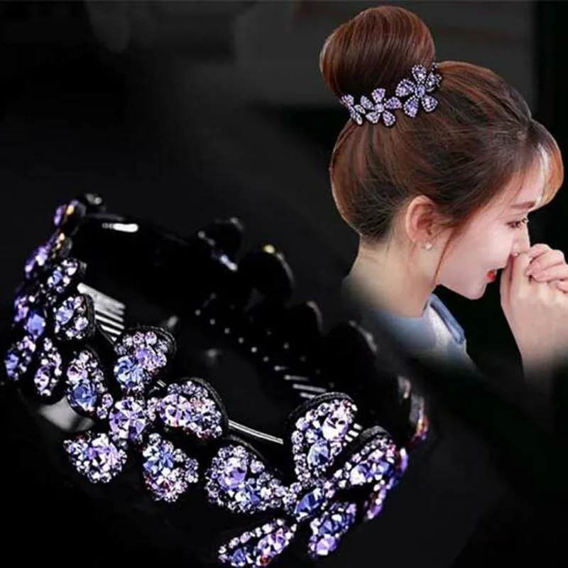 

Elegant Rhinestone Flower Hairpins Crystal Twist Round Women Hair Clips Barrette Hair Accessories Ladies Ponytail Holder Clamp
