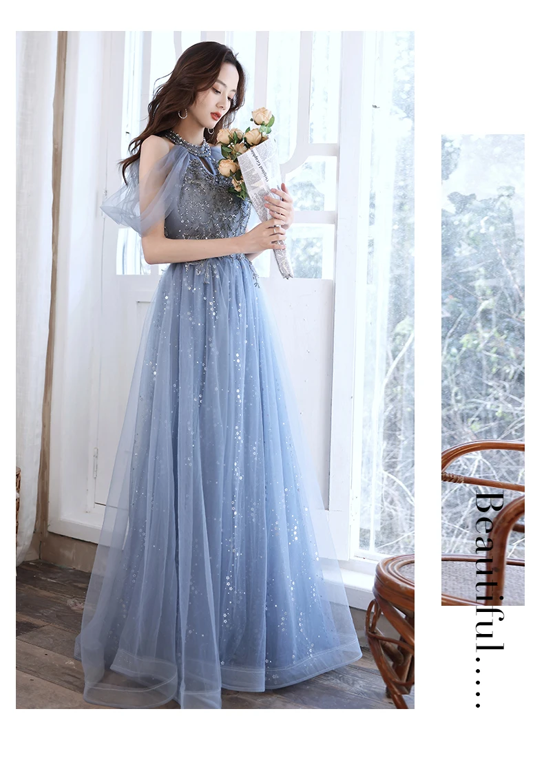 blue prom dresses Light greydish blue sequined long luxury beads lady women mother prom dress party dress performance singing dress free shipping burgundy prom dresses