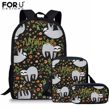 

FORUDESIGNS Rucksack For Children Sloth Bear Printing School Bag Seven Backpack Cute Cartoon Backpack Set Sac A Dos Enfant Fille