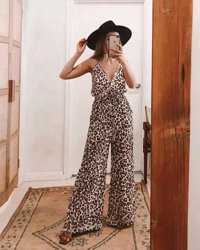 Богемный Вдохновленный леопардовый комбинезон крест накрест бюст boho 2020