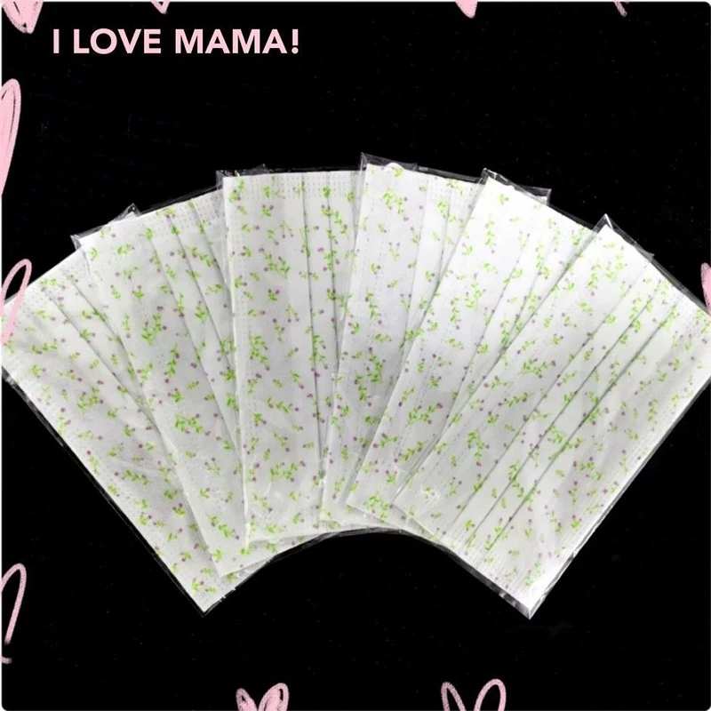 Summer Breathable Black Mouth Mask Individual Package Fashion Adult Pink Flower Disposable Sunscreen Anti-dust Face Mask 6