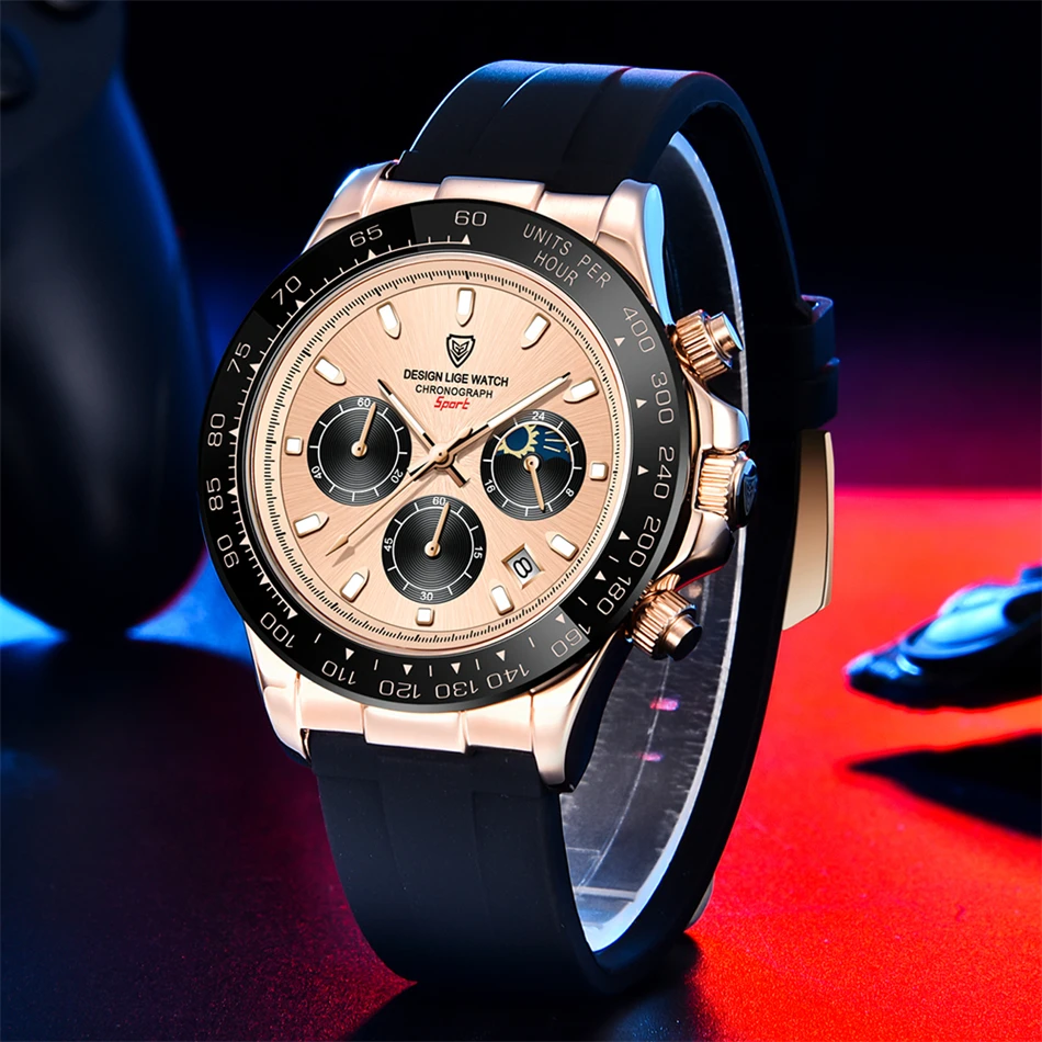 LIGE Men Watches Top Brand Luxury Panda Watch Sport Chronograph Fashion Man Quartz Wristwatch 30M Waterproof Luminous Date Clock