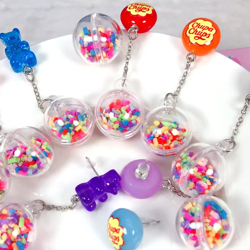 1Pair stud earring multicolours gummy bear earring resin candy with ball Earrings Fashion Jewelry Gift