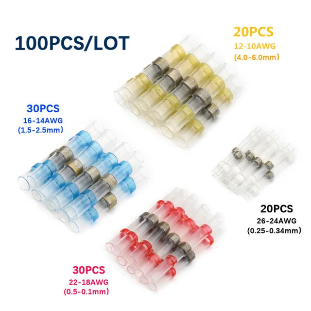 100Pcs 250/100/50 шт провода для пайки Разъемы-Терм усадочная припоя стыковые соединители с изоляцией Водонепроницаемый, коннекторов для электрических проводов терминалов - Цвет: 100Pcs