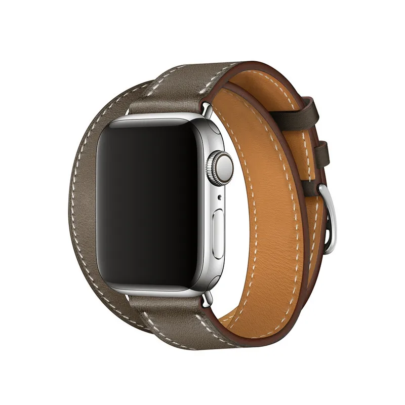 Для Apple Watch, версии 3, 2, 1 Generation 42 мм, 38 мм, версия Универсальный кожаный двойной-петля ремешок Ремешок для наручных часов - Цвет: Серый