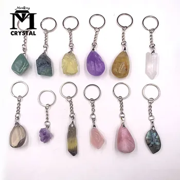 

Natural Stone Keychains Handbag Purse Holder Nuggets Raw Amethysts Citrine Crystal Quartz gemStone Dangle Car Clasps Chains
