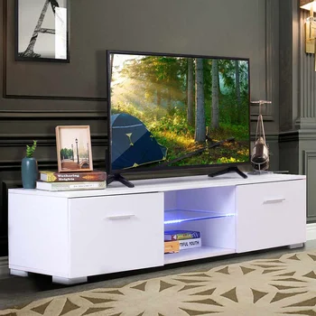 

57'' High Gloss TV Cabinet Modern LED TV Stands Living Room Furniture Detachable TV Bracket with Dual-Drawers Home Furnishings