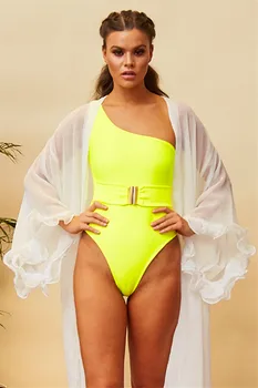 

2020 Fashion Women Sexy Ruched Bikini One Shoulder Top Cheeky Low Waist Bottom Swimsuits Solid Beach Wear