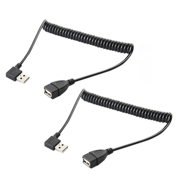 

USB 2.0 Data Spring Extension Cable 90 Degree Elbow USB2.0 Male to Female Telescopic Cable for PC Notebook