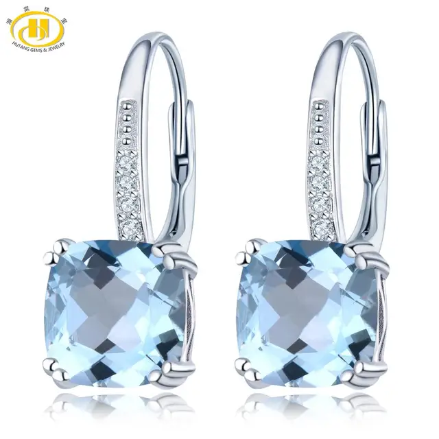 US $32.98 Hutang Topaz Women Earrings Natural Gemstone Sterling Silver Elegant