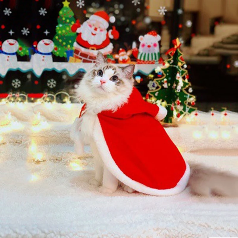 Pet Рождество с капюшоном плащ милые кошки собаки костюм на Рождество Зима Рождественская одежда Маленькие животные с капюшоном плащ Мода