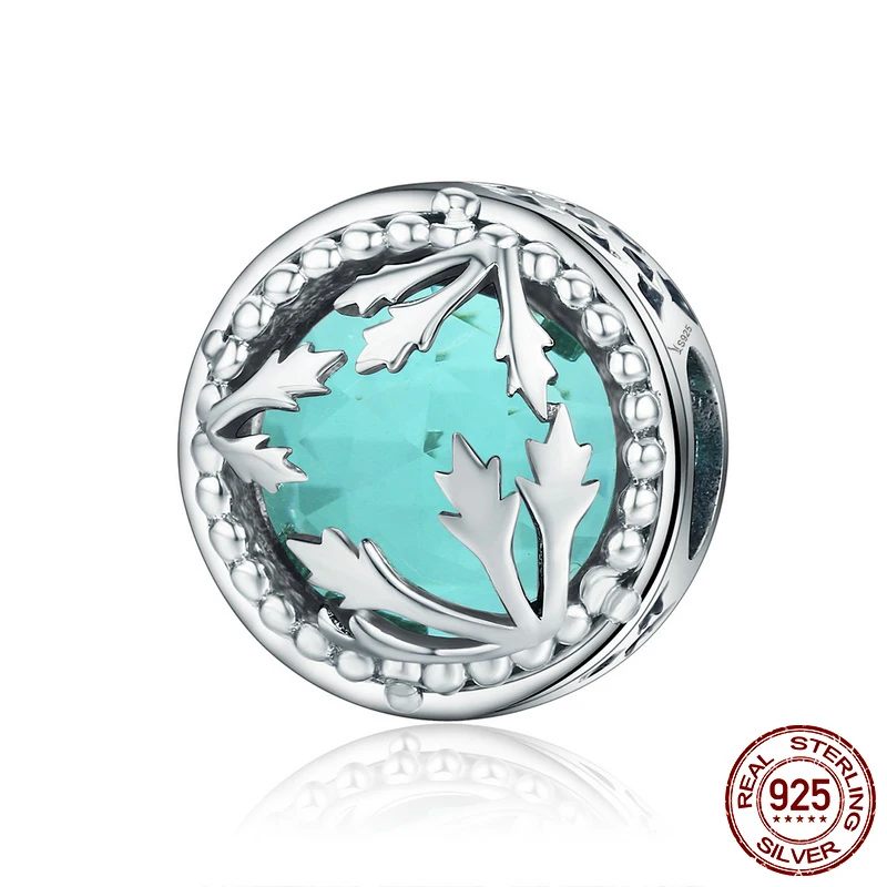 

Genuine 925 Sterling Silver Beads Autumn Tree Maple Leaf Green Stone Charms fit Original Pandora Bracelets Women DIY Jewelry