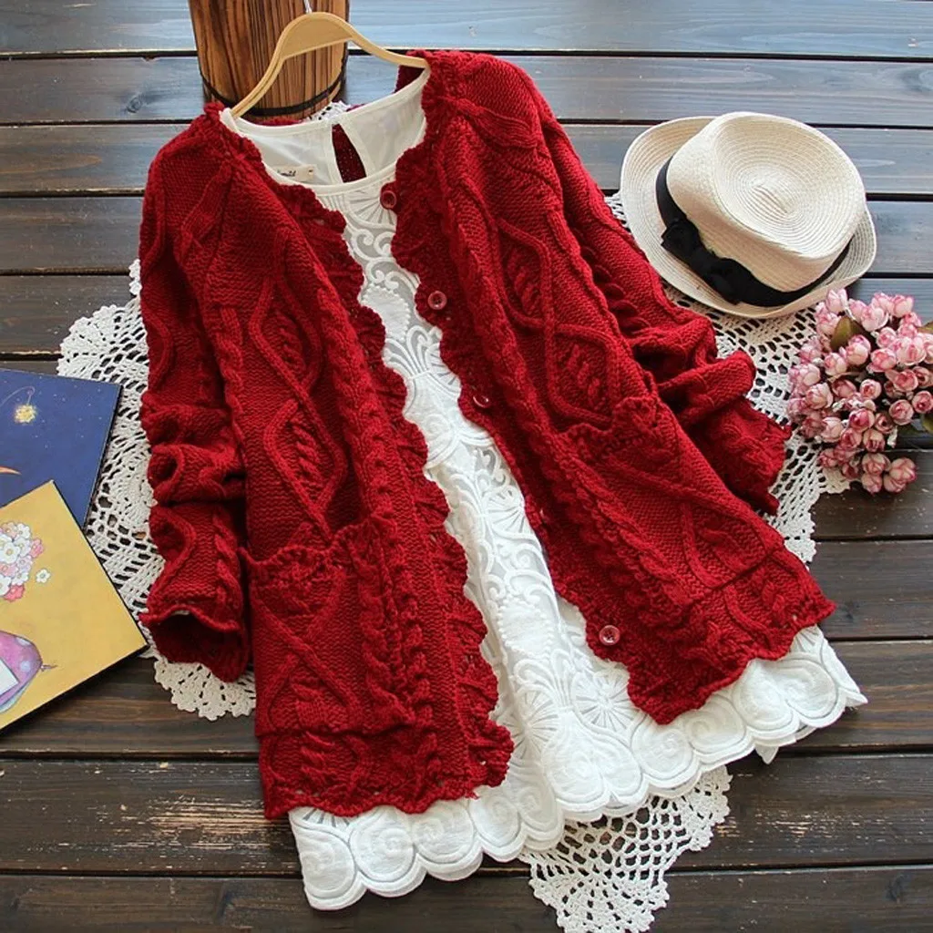 

2019 Autumn Winter Clothes Women Solid Knit Cardigan Sweater Women Casual Crochet Pocket Harajuku Kawaii Cardigans Blouse Mujer