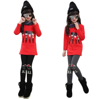 

Cartoon Print Elastic Plus Velvet Warm Pants For Girls Leggings Children Autumn Pants Chidlren Girls Pant