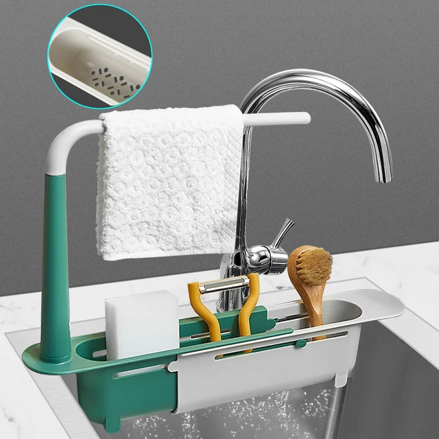 Telescopic Sink Rack Soap Sponge Holder Kitchen Sinks Organizer Adjustable  Sinks