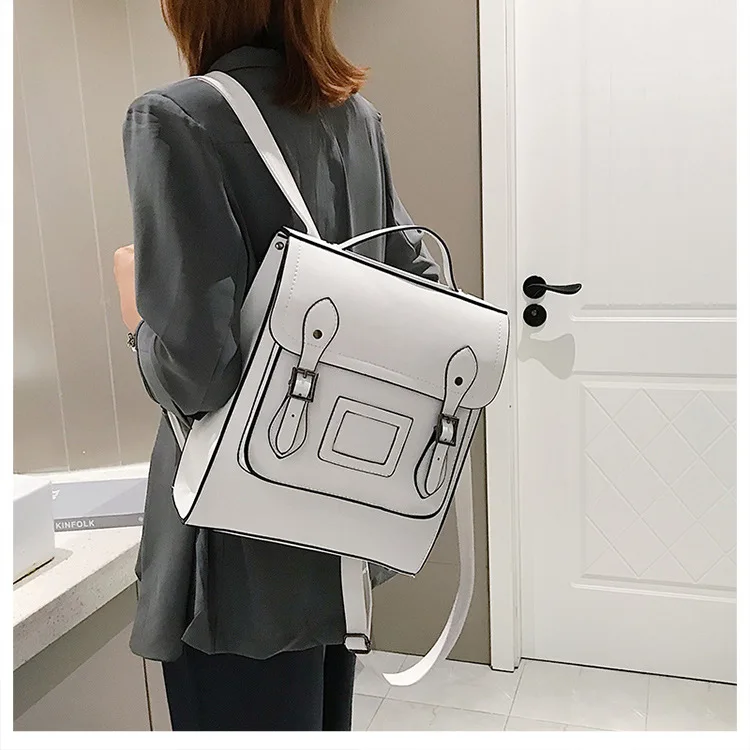 Black White Girls School College Backpacks Vintage Leather Luxury Brand Womens Backpack Preppy Style Back Bags Shoulder Satchels (21)