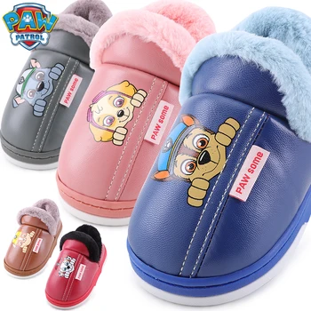 

2020 Genuine paw patrol children's leather cotton shoes Heel slippers winter warm indoor home antiskid boy girl kids toy Doll