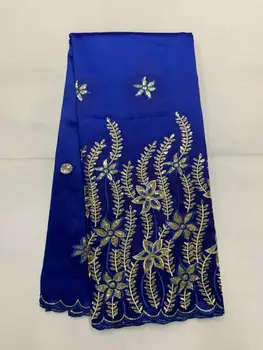 

Royal blue Sequins George Lace Fabric High quality george lace fabric with net lace fabric blouse green for wedding dress FB-106