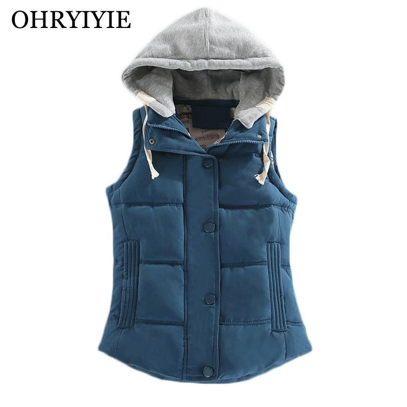 

OHRYIYIE Plus Size 6XL Women Winter Vest Waistcoat 2019 Autumn Female Casual Warm Hooded Vests Women's Sleeveless Jackets Coat