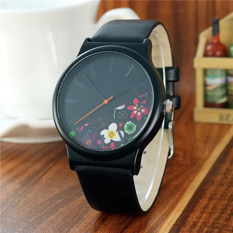

AliExpress Hot Selling Belt Watch Fashion Matte Black Half Flower Quartz Watch Ladies' Watch