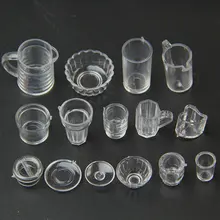 15PCS/SET Small Miniature Drink Ice Cream Cup Kitchenware Model Kids Transparent Plastic Pretend Play Toys